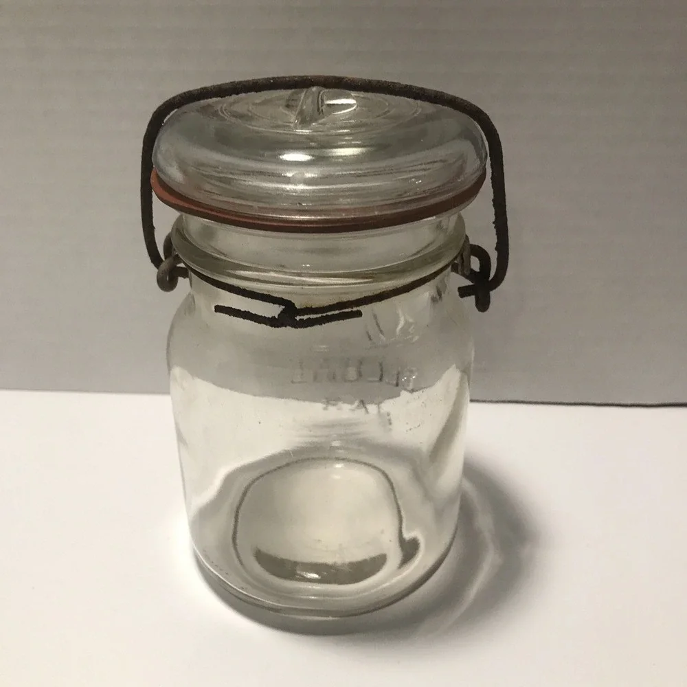 1927-1929 Okmulgee Okla-Pine Glass Co-Small Pint Pine Deluxe Jar wire Glass (NEK